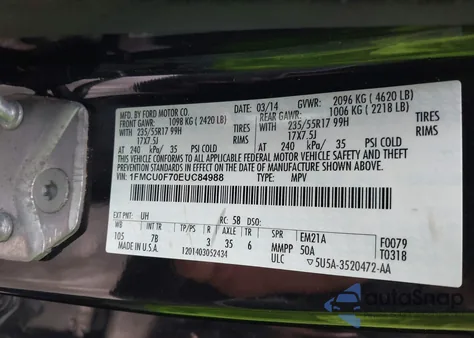 2014 Ford Escape S from USA, damaged, VIN 1FMCU0F70EUC84988